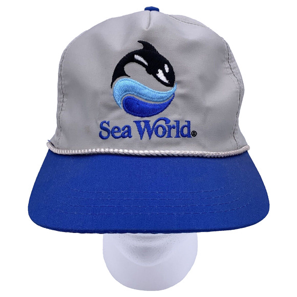 Vintage Sportcap Sea World Snapback Hat Cap Grey Blue Shamu Embroidery W/ Rope - Picture 7 of 7